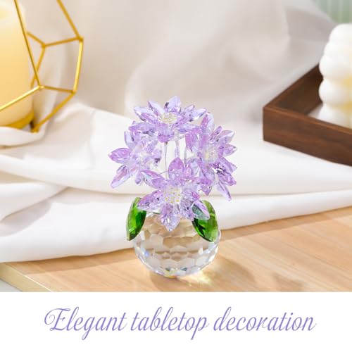 Arikyrist Crystal Purple Daisy Figurine Gifts for Women Friends Glass Daisy Flowers for Home Office Tabletop Centerpieces Decor - color: Purple