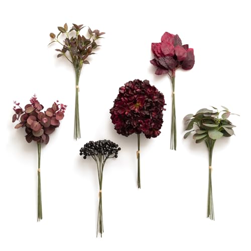 Ling's moment Artificial Greenery Stems Box Set, Faux Greenery Picks for DIY Bridal Bouquets Wedding Floral Arrangement Table Centerpieces, Burgundy & Dark Red - color: Season Combo- Early Winter
