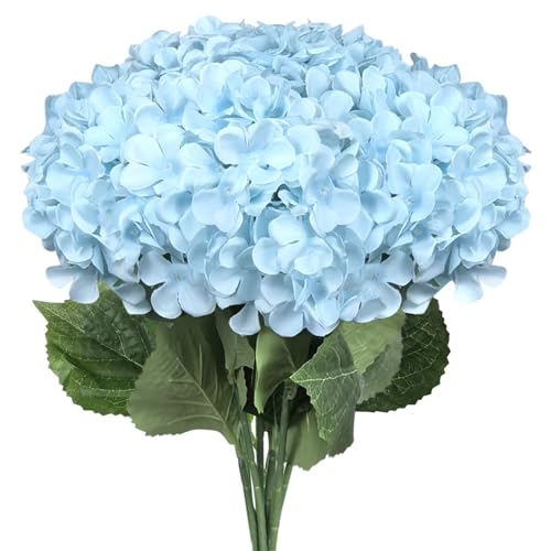 6 PCS Artificial Hydrangea Flowers, Faux Silk Hydrangea with Long Stems, Home Wedding Decor, Table Centerpieces, Party Decorations(Light Blue) - color: Light Blue