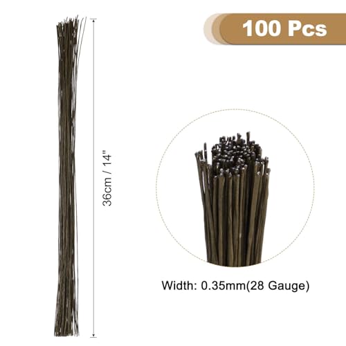 MECCANIXITY 100pcs Brown Floral Wire Stems Bendable 0.35mm 28 Gauge Florist Wire for Artificial Flower Making Crafts Wreaths Supplies - color: Brown, size: 0.35mm