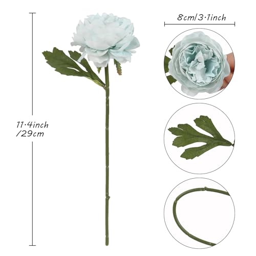 IPOPU 10pcs Light Blue Peonies Artificial Flowers Silk Peonies with Stems Real Look Fake Peony for Home Table Decorations Wedding Faux Flowers Arrangements (Light Blue) - color: Light Blue