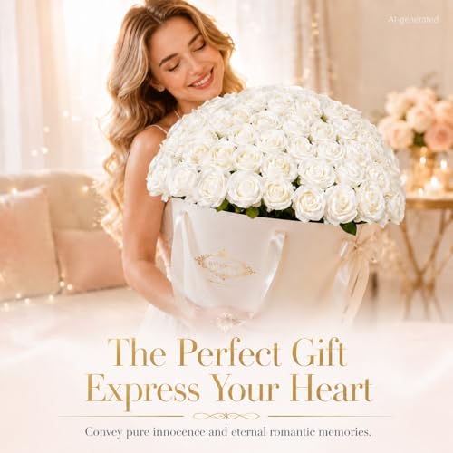50 PCS White Roses Artificial Flowers, Fake White Roses Bouquet,White Artificial Silk Roses with Stems for DIY Wedding Flowers Decoration, Valentines Day, Home Decor, Bridal Bouquet Roses - color: Beige, size: 50 Pcs