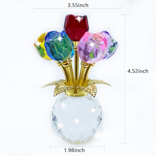 TWINKLING Crystal Roses Figurine with Round Vase, Glass Rose Crystal Flowers Bouquet, Birthday, Anniversary,Wedding, Home Décor,Gold Leaf (Multicolor) - color: Multicolor(gold Leaf)