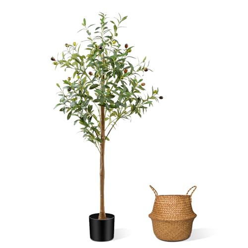 4FT Artificial Olive Tree Indoor, Tall Faux Olive Tree with Pot&Basket, Large Fake Olive Tree with Realistic 576 Silk Leaves and 32 Fruits for Living Room Home Office Decor - size: 4ft