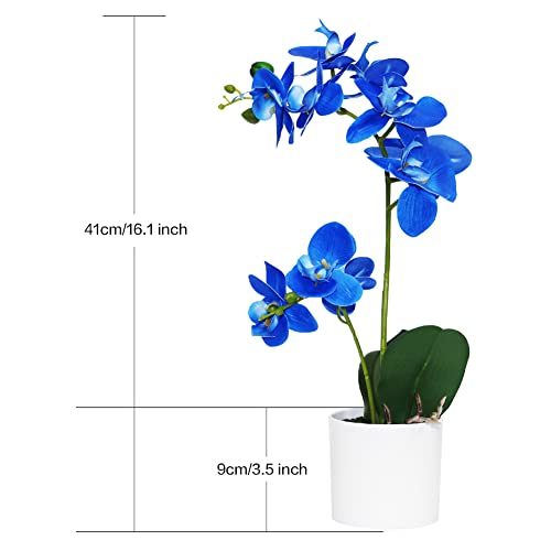 Blue Orchid Artificial Flowers in Pot, Fake Potted Orchid Flowers, Decoration for Home Office Wedding - color: Blue