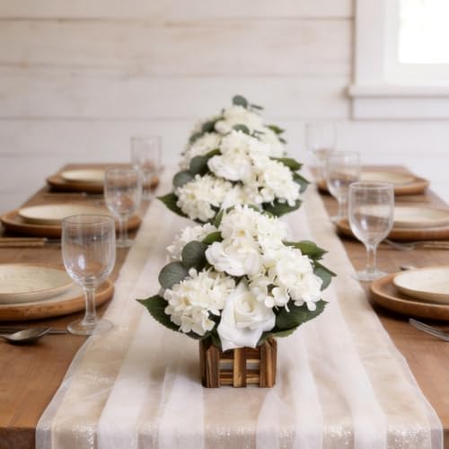 11.8’’ Tall Free Standing Artificial Flowers, 4Pcs Artificial Flowers Arrangement with Basket, Spring Fake Rose Hydrangea Decorations for Wedding Archway Aisle Welcome Entrance Table (White) - color: White