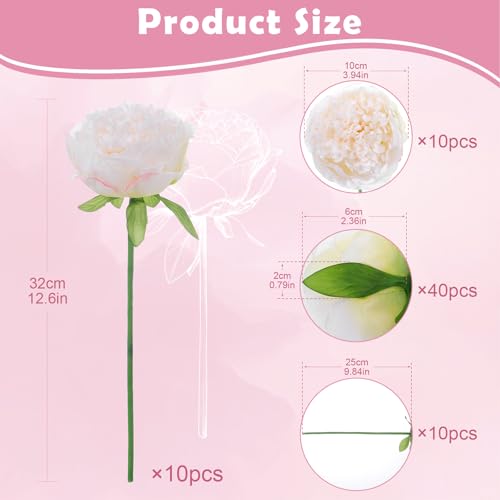 10PCS Off White Realistic Silk Peonies Bouquet, Waterproof & UV Resistant Faux Peony Flowers, All-Weather Artificial Stems for Outdoor, Grave, Wedding Centerpiece & Home Decor - color: Off White