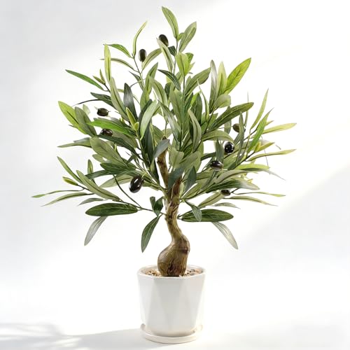 Fake Olive Tree with Pot Indoor, 18" Artificial Olive Tree Stems Potted Greenery Tabletop Faux Green Plants in Pot for Office Bedroom Bathroom Kitchen Living Room Home Decor - color: 18in