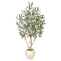 Realead Olive Trees Artificial Indoor - 8FT Tall Faux Olive Tree with 18in Exquisite Planter - Large Fake Olive Tree with Natural Trunk and Lifelike Leaves for Large Spaces & Elegant Home Office Decor - size: 8ft