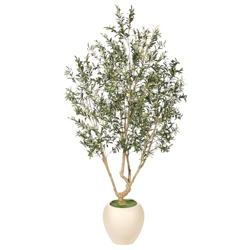 Realead Olive Trees Artificial Indoor - 8FT Tall Faux Olive Tree with 18in Exquisite Planter - Large Fake Olive Tree with Natural Trunk and Lifelike Leaves for Large Spaces & Elegant Home Office Decor - size: 8ft