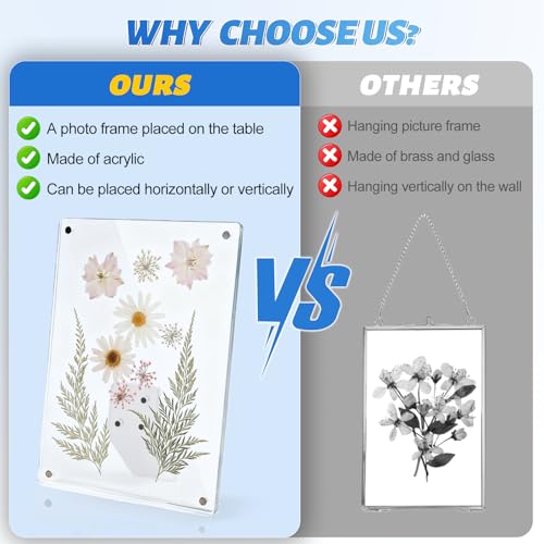 Clear Acrylic Magnetic Pressed Flower Frame, Double Panel Floating Frame for Dried Flower Display, Easy-Open Magnetic Acrylic for DIY Art, Home & Office Wall Décor Gift(Transparent 2Pcs, 8X6in) - size: 8X6in