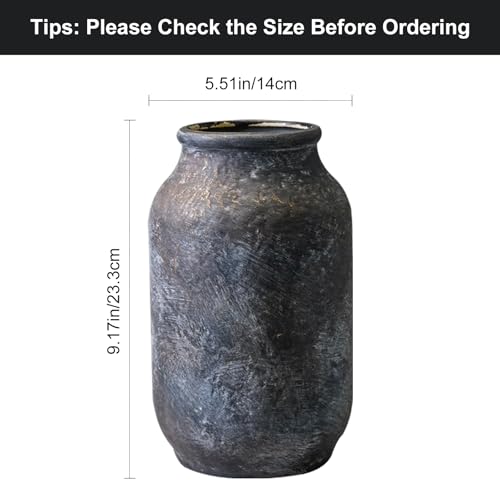 Rustic Ceramic Vase, Terracotta Pottery Decorative Vase, Farmhouse Decor for Living Room, Home, Fireplace, Shelf Decor, 9 Inch, Bronze - color: Rustic Bronze