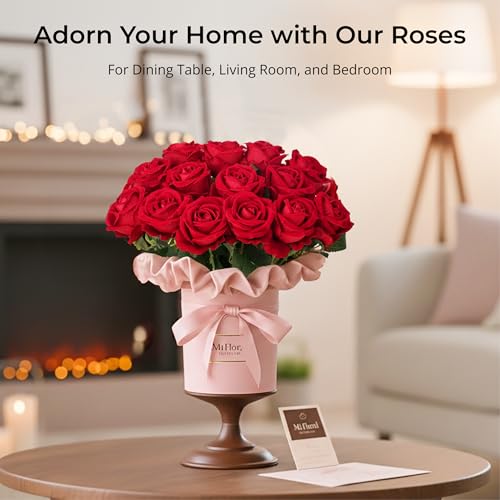 Auihiay 14PCS Red Roses Artificial Flowers, Fake Red Roses Bouquet with Long Stems for Father's Day, Romantic Valentine's Day, Anniversary, Wedding & Home Decoration - color: Red
