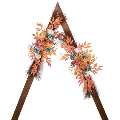 Lisuun Wedding Arch Flowers, Artificial Flowers for Decoration, Large Flower Swag for Boho Styles Wedding Ceremony Floral Decor - Pack of 2 - color: Orange&pampas Dark Coffee