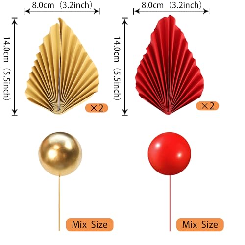 Rsstarxi 28 Pack Paper Palm Fan Cake Topper Balls Cake Topper Mini Balloon DIY Cake Insert Cake Decorations for Baby Shower Wedding Bridal Shower Birthday Party Decorations Multi - color: Multi