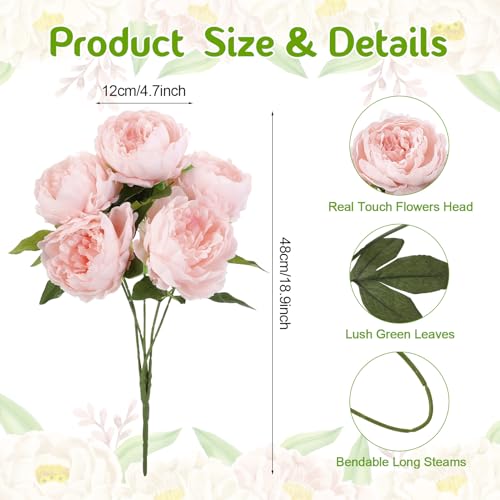 Peonies Artificial Flowers, 17 Inch Fake Silk Peonies Flowers Bouquet with Stems for Vase Arrangements, Wedding Centerpiece Party Home Decor (Pink) - color: Pink