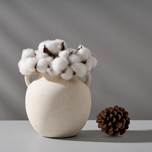 PORCER Ceramic Vase, 5.8 Inch Terracotta Vase with Handles, Boho Decor Decorative Vase, Rustic Vase for Home Decor, Farmhouse, Living Room, Table - Beige - color: Beige-5.8''