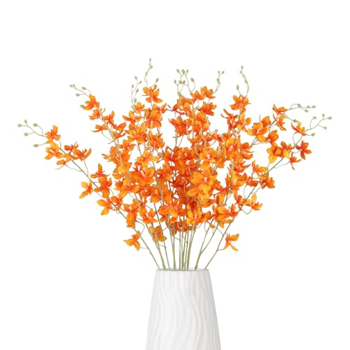Artificial Orchid Silk Fake Flowers 5PCS Long Stem Artificial Flowers that Look Real Dancing Lady Orchids for Tall Vase Home Outdoor Wedding Party Office Decoration(Orange) - color: Orange