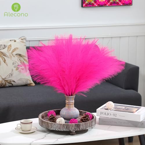 Alecono Hot Pink Pampas Grass 17in 𝟯𝟬𝙋𝙘𝙨, Artificial Faux Fluffy Pampas Grass Decor for Home Wedding Centerpieces Party - color: A Hot Pink, size: 30pcs