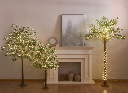 LITBLOOM Lighted Ficus Tree 6FT 264 LED Fairy Lights, Artificial Greenery Tree with Lights for Home Fireplace Living Room Decoration Inside - size: 6ft