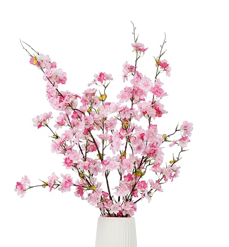 Artificial Cherry Blossom Flowers (4pcs, Pink), Real Touch Silk Bouquet for Home, Wedding, Garden and Party Events Decoration, DIY Fake Floral Arrangements - color: Pink