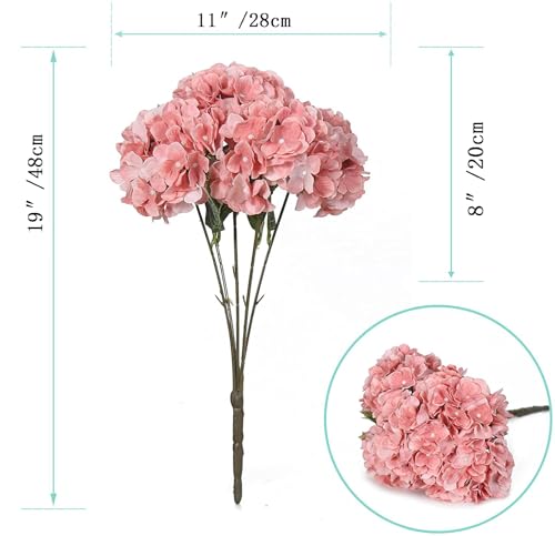 2Bouquets Artificial Fake Flowers Plants Silk Hydrangea Arrangements Wedding Bouquets Decorations Plastic Floral Home Kitchen Garden Party Festival Bar DIY(Light Coral Pink) - color: Light Coral Pink