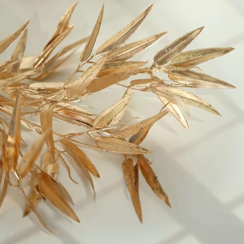 Efavormart 2 Pack 33 inch Shiny Metallic Gold Artificial Bamboo Leaf Branches, Faux Tropical Plant Stems for Zen-Luxe Decor and Event Floral Arrangements - color: Type14