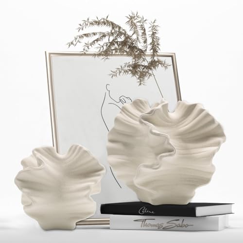 Ceramic Vase - Set of 2 for Home Decor,White Flower Shape Pampas Vases Minimalist Nordic Boho Style for Modern Farmhouse Decor, Living Room、 Kitchen、Mantle、Bedroom、Dining Table、Office - color: Flower Shape White