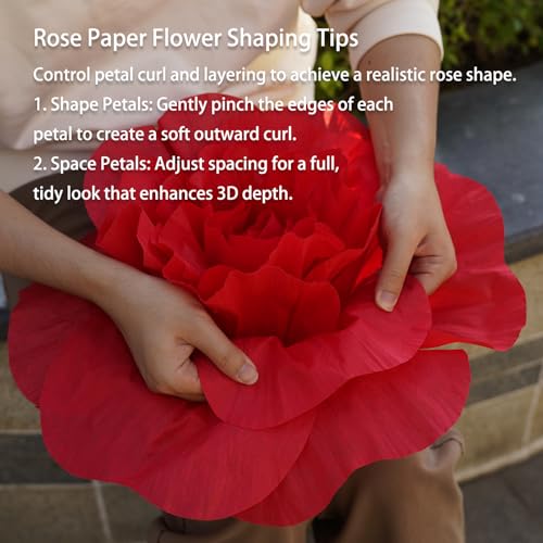 Giant Roses Artificial Flowers for Decoration with Stand,Oversized Handmade Paper Rose Decoration for Wedding,Party,Window Display,Photography Prop,Valentine’s Day & Event Decor(red) - color: Red