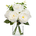 Hollyone Real Touch Peonies Artificial Flowers Arrangements in Vase White Fake Peonies with Glass Vase Silk David Austin Roses Faux Flowers with Clear Faux Water Bouquet Table Centerpiece Home Decor - color: White
