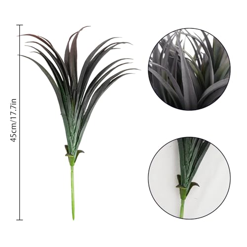 32 Pcs Artificial Grass Fake Plants 17.3in Outdoor Plants UV Resistant Faux Greenery Stems Fake Grass for Home Window Garden Office Patio Pathway Front Porch Halloween Décor Green & Black - color: Green & Black, size: 32 Pcs