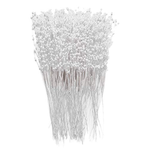 60 Pieces Pearl Stick Stems Bouquets, 4mm Bead String Garland Beaded Spray Filler Floral Arrangements Tree Picks Wedding Party Decoration, Mother's Day Flower Decor, Christmas Tree Picks (White) - color: White