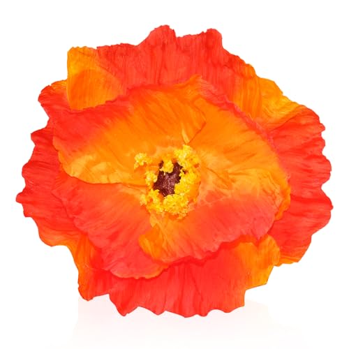 10 Pcs Remembrance Dark Orange Poppy Artificial Flower Heads 6.7" Large Silk Poppy Heads Fake Flowers for Memorial Day Veterans Day Wedding Home Decoration Bouquet Corsages Party Centerpiece - color: Dark Orange