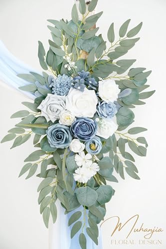 Muhanjia Artificial Arch Flowers Kit(Pack of 4),2Pcs Artificial Flower Arch Decor, 2Pcs Drapes, Ceremony and Reception Background Rose Decoration, Grayish Blue Floral Outdoor Party Decor - color: Grayish Blue