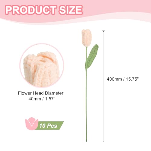 MECCANIXITY Tulip Crochet Flowers, Artificial Knitted Tulip Flower Completed Handmade Tulips Bouquet for Gift Home Birthday Wedding Decoration, Skin Color Pack of 10 - color: Skin Color