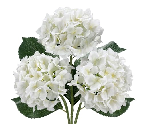 3PCS White Silk Hydrangea Artificial Flowers， Fake Flowers & Faux Floral Bulk Bouquet for Home Decor Bathroom Table Centerpiece Shelf Decorations (White) - color: White