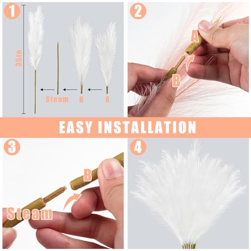 obbsie 35" White Faux Pampas Grass Decor, 8pcs Large Tall Fluffy Artificial Pompous Grass Branches for Floor Vase Filler Flower Arrangement for Home Wedding - color: White, size: 8 PCS