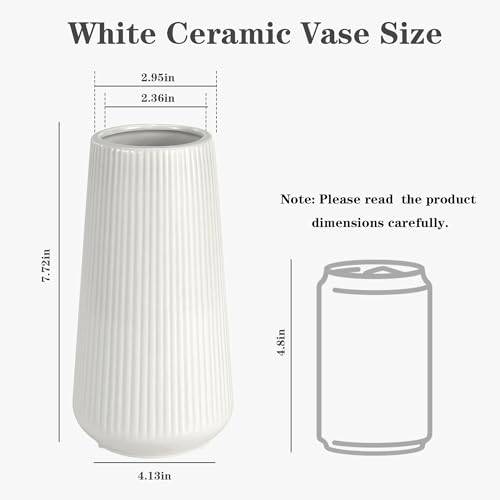White Ceramic Vase, GUKJOB Small Cute Flower Vase for Pampas Grass, Home, Living Room, Dining Table, Farmhouse, Office Decor, Bedroom, Table, and Kitchen Shelf (White) - color: Small White