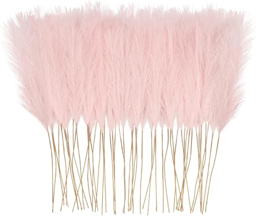 obbsie 150pcs Pink Faux Pampas Grass Decor, 21.6" Short Artificial Pompous Grass Floral Pink Flowers Branches Vase Filler Flower Arrangement for Home Wedding Boho Outdoor Decor - color: Pink, size: 150 PCS