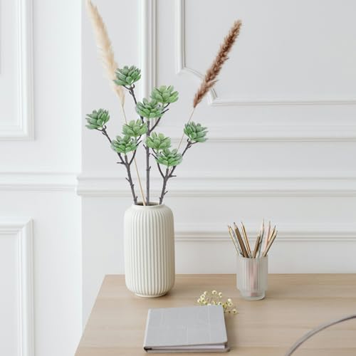 Woration 3PCS Artificial Succulents Branch Fake Plants Unpotted 3-Heads Flocked Succulent Faux Greenery Decor for DIY Basket Planter Centerpiece Floral Arrangement - color: Green Style C