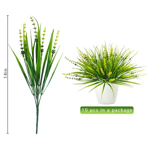 10 Pcs Artificial Plants Outdoor, UV Resistant Fake Outdoor Flowers Plants Faux Plastic Monkey Grass for Outside Front Porch Garden Window Box Home Office Planters Desk Decor (Yellow) - color: Yellow, size: 10pcs