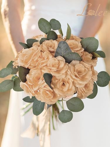 LELEE Rose Head Flowers with Stem - 108pcs Nude & Brown Faux Rose Artificial Flowers Bulk - Silk Rose Tan Flower for Wedding Bouquet Party Home Decor DIY Baby Shower Centerpieces Tables Decoration - color: Nude