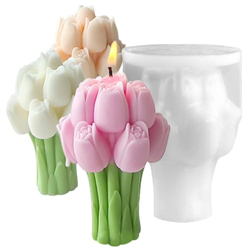 Tulip Bouquet Silicone Candle Molds for Candle Making, 3D Flower Molds, DIY Handmade Supplies