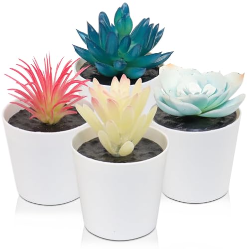 Uguisu Colourful Potted Flowers Fake, Artificial Succulent,Fake Succulents,Small Fake Plants,Colorful Succulents Plants Artificial,Cubicle Decorations,mini Plants for Bookshelves.(4/Colourful) - color: Colorful