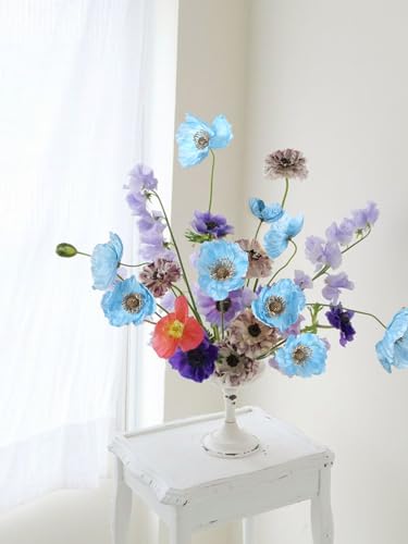 IPOPU Sky Blue Artificial Poppy 6pcs Light Blue Fake Poppies Baby Blue Silk Flowers for Baby Shower Centerpieces Bridal Shower Party Decorations (Sky Blue) - color: Sky Blue