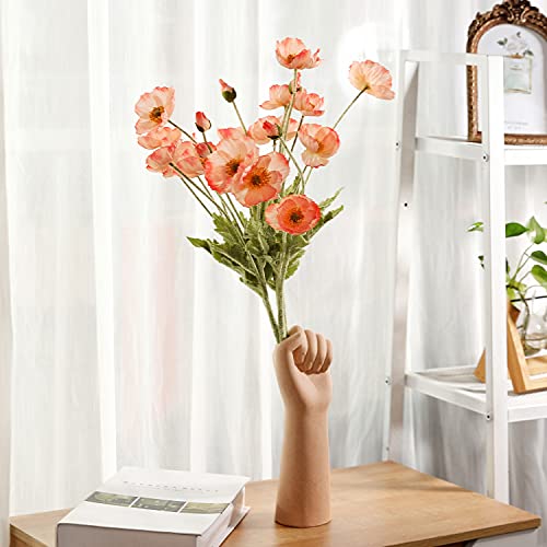 Artificial Poppy Flowers, 5 Bundles Faux Poppies with Stems for Floral Arrangements - Wedding, Home, Office, Party Table Centerpiece Decor (Pink) - color: Pink