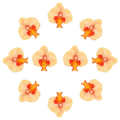 uxcell 10 Pcs Artificial Orchid Flower Heads, Fake Butterfly Orchid Heads Bulk Artificial Flowers for DIY Wedding Bouquets Centerpieces Party Home Decorations, Orange - color: Orange