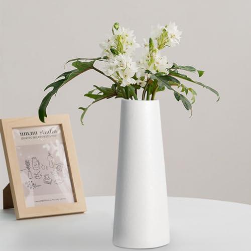 Simple Modern White Ceramic Vase - 10 Inch, Perfect for Pampas Grass, Rustic Table Centerpieces, Home Office Decor - color: White, size: Large: 10 inches