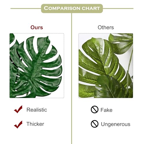 DILATATA 4 Pack Artificial Monstera Leaves with Long Stem for Vase - Fake Tropical Plants Palm Leaves Realistic Philo Turtle Leaves for Home Wedding Party Decor - Large - color: Large Monstera#pe 4pcs