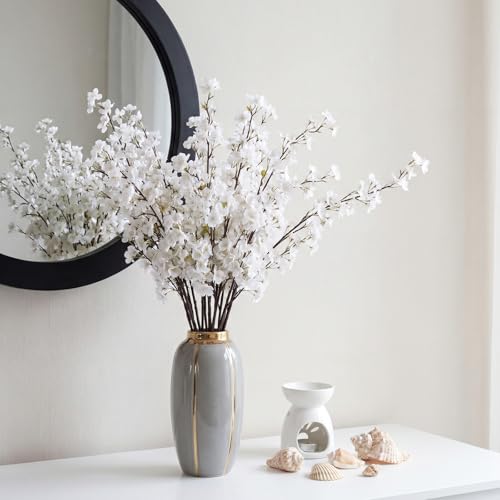 Giegxin 8 Pcs Silk Cherry Blossom Branches Cherry Blossom Tree Stems Long Stem Artificial Flowers for Tall Vase Flowers for Home Wedding Vase Floral Arrangements (White,43.3") - color: White, size: 43.3"